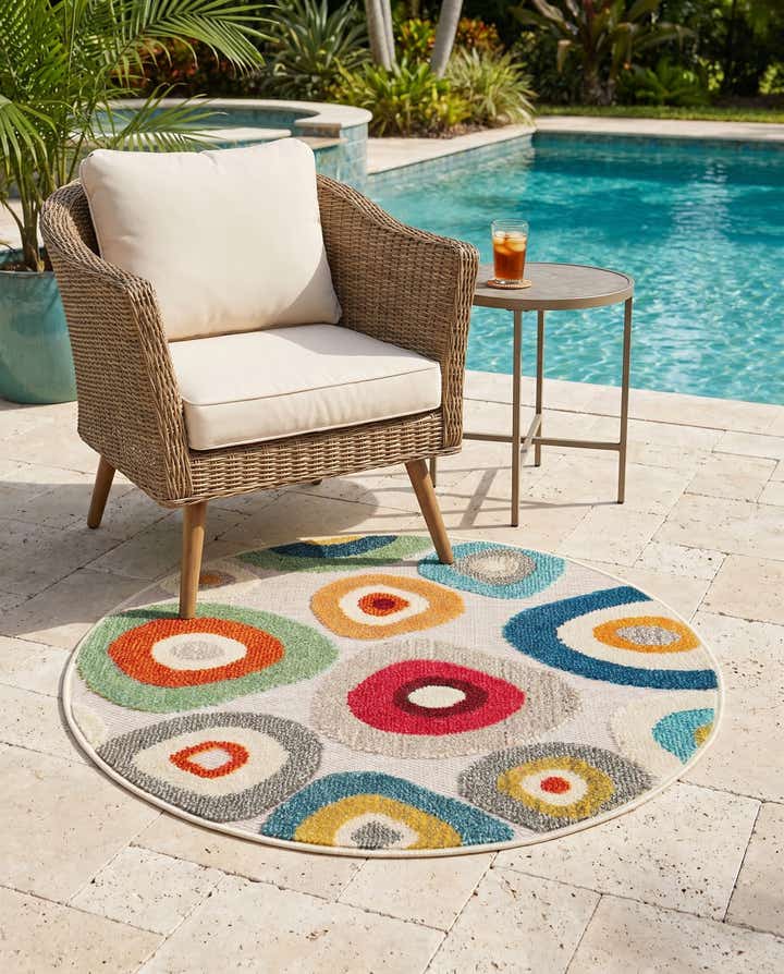 3' x 3' Easy-Clean Casablanca Indoor / Outdoor Round Rug