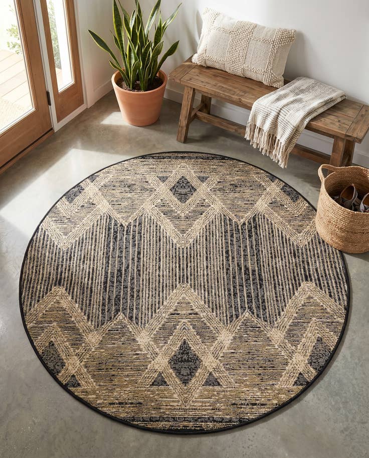 Detail image of 4' x 4' Easy-Clean Modern Indoor / Outdoor Round Rug