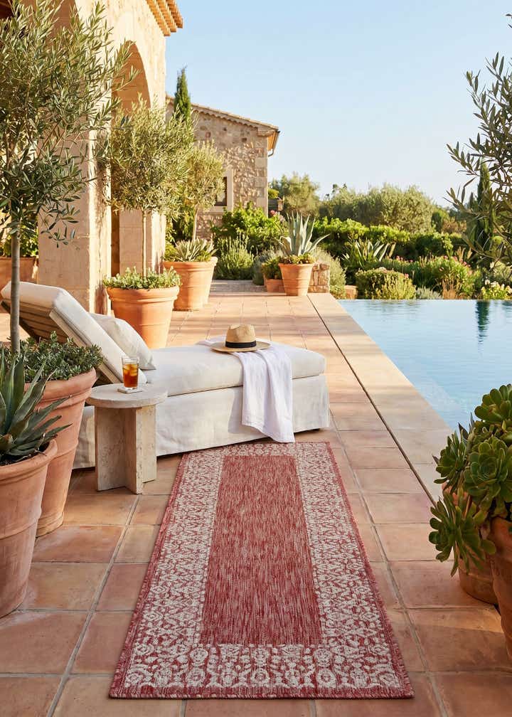 2' x 6' Easy-Clean Border Indoor / Outdoor Runner Rug