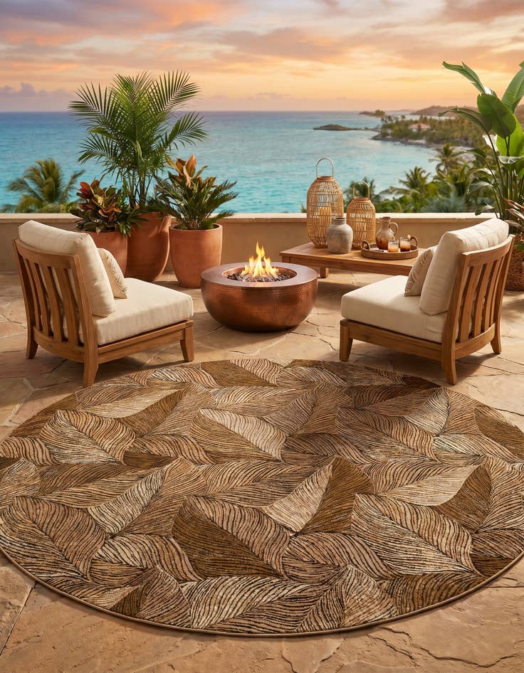 Detail image of 10' x 10' Easy-Clean Botanical Indoor / Outdoor Round Rug