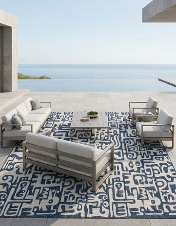 Blue Easy-Clean Modern Indoor / Outdoor Square Rug