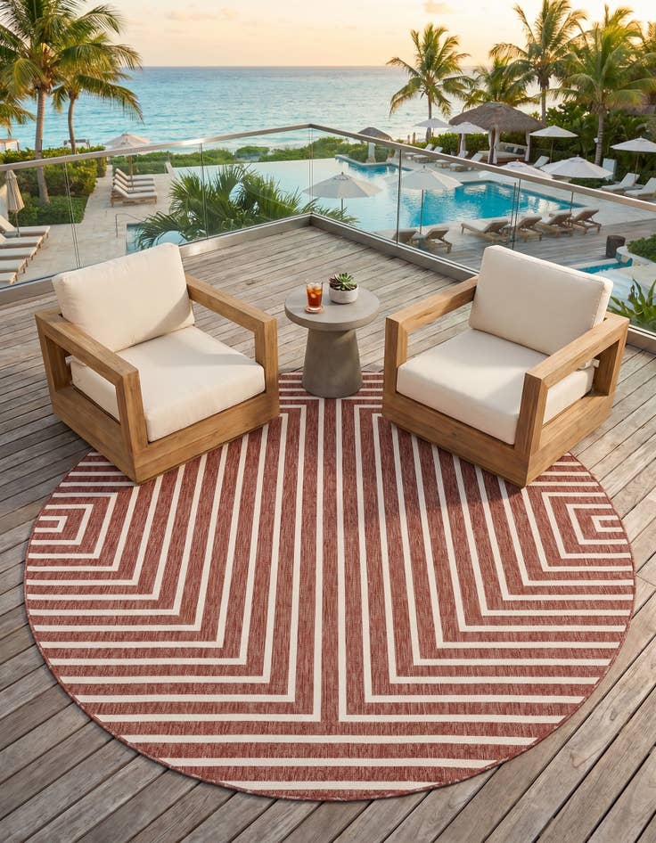 Detail image of 7' 10 x 7' 10 Easy-Clean Modern Indoor / Outdoor Round Rug
