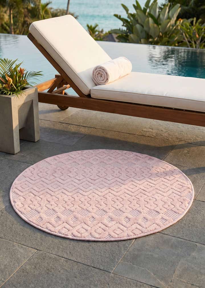3' x 3' Easy-Clean Trellis Textured Indoor / Outdoor Round Rug