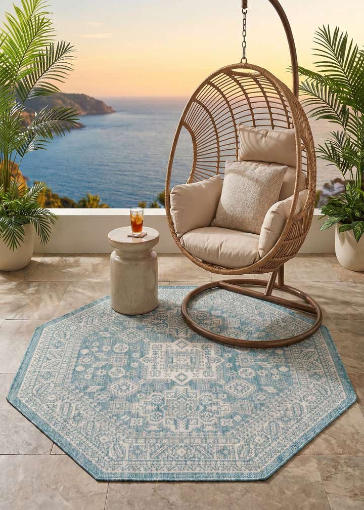 5' 3 x 5' 3 Easy-Clean Aztec Indoor / Outdoor Octagon Rug