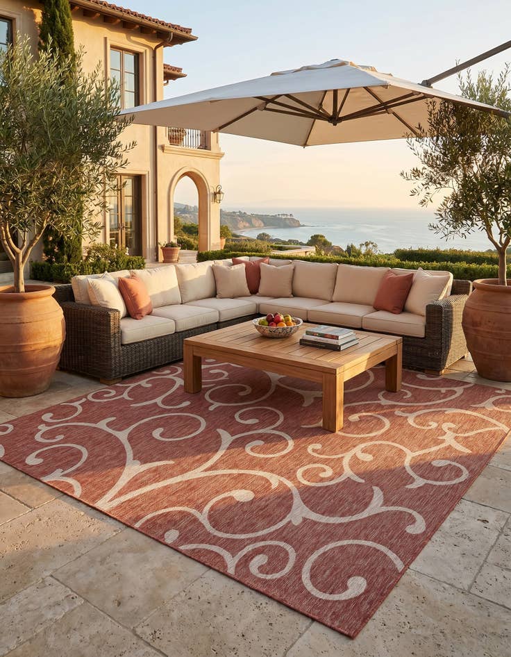 Detail image of 13' x 13' Easy-Clean Botanical Indoor / Outdoor Square Rug