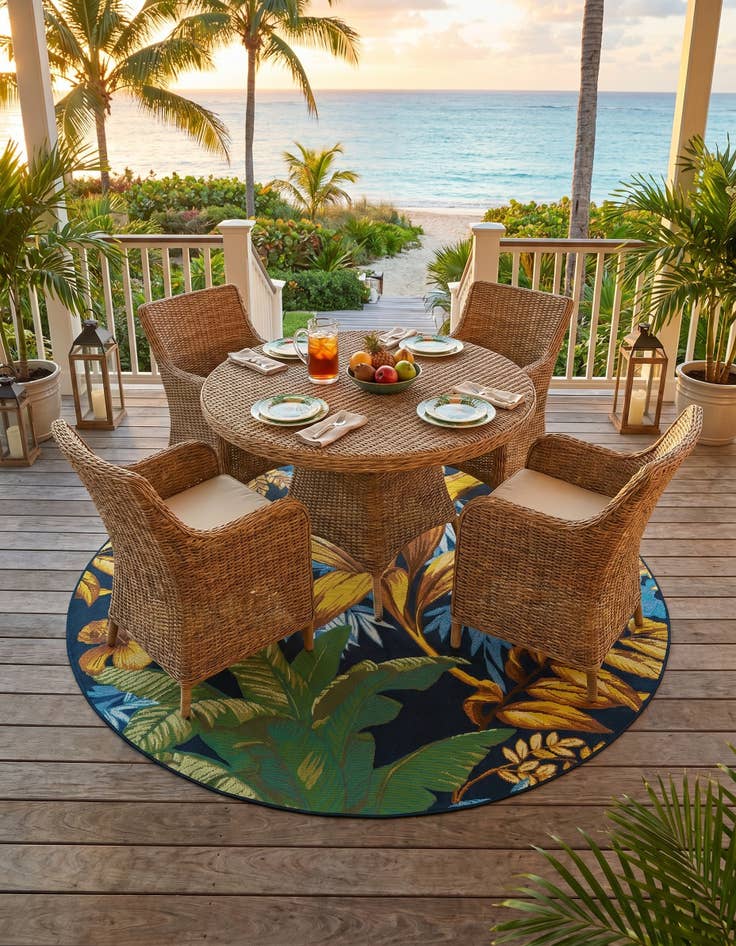 Detail image of 6' x 6' Easy-Clean Botanical Indoor / Outdoor Round Rug