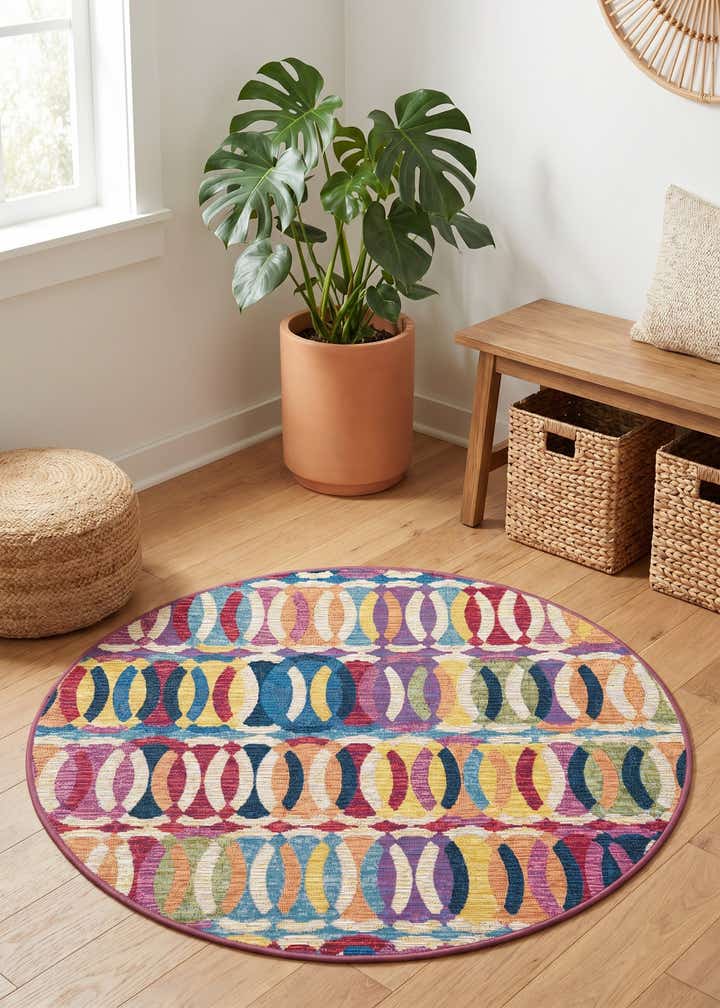 3' 3 x 3' 3 Easy-Clean Modern Indoor / Outdoor Round Rug