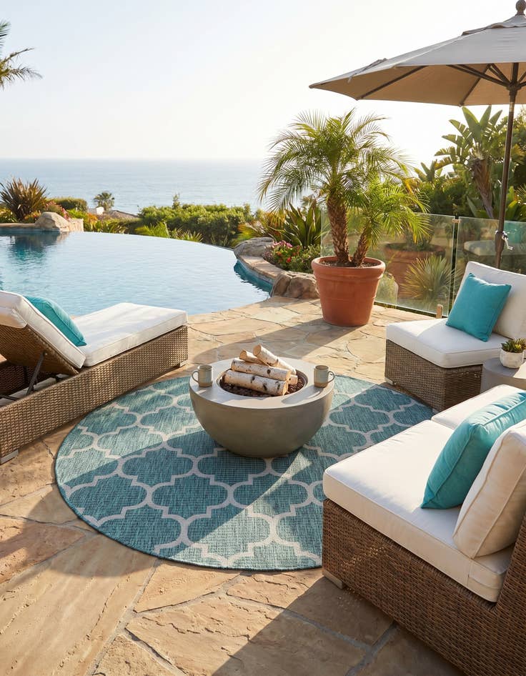 Detail image of 6' x 6' Easy-Clean Trellis Indoor / Outdoor Round Rug