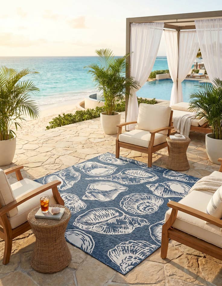 Detail image of 7' 10 x 7' 10 Easy-Clean Coastal Indoor / Outdoor Square Rug