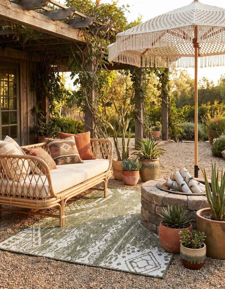 Detail image of 4' x 6' Easy-Clean Bohemian Indoor / Outdoor Rug