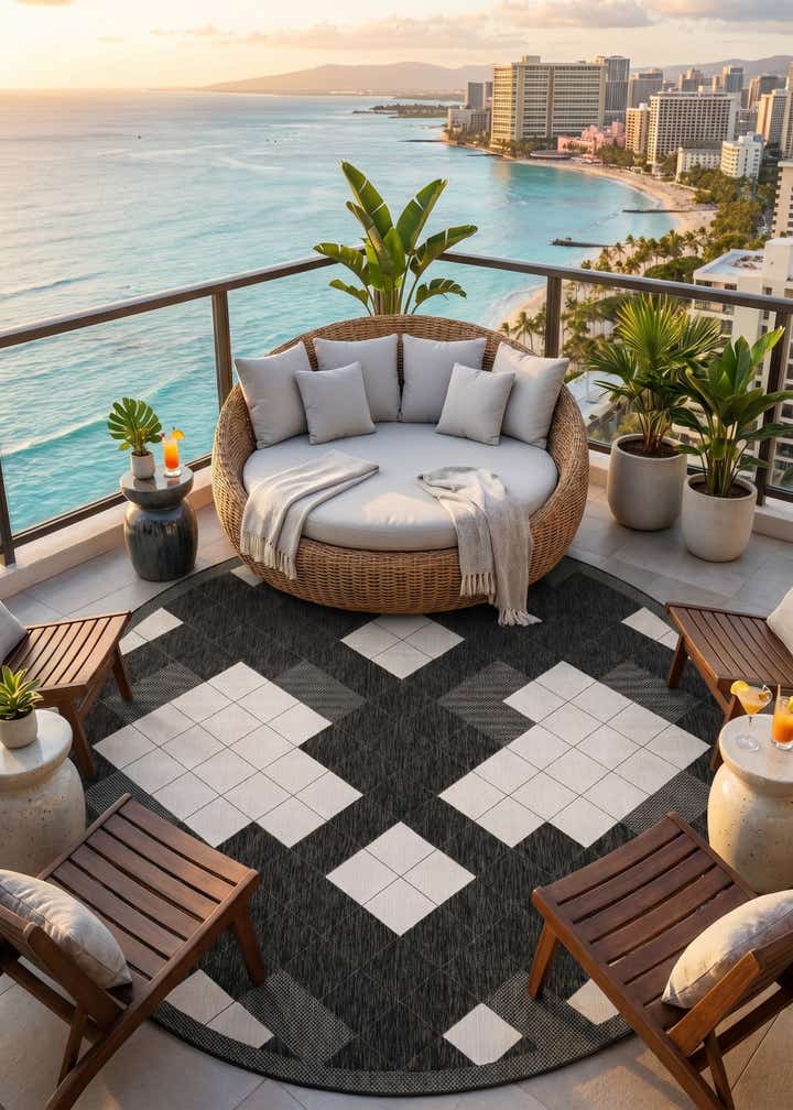 13' x 13' Easy-Clean Modern Indoor / Outdoor Round Rug