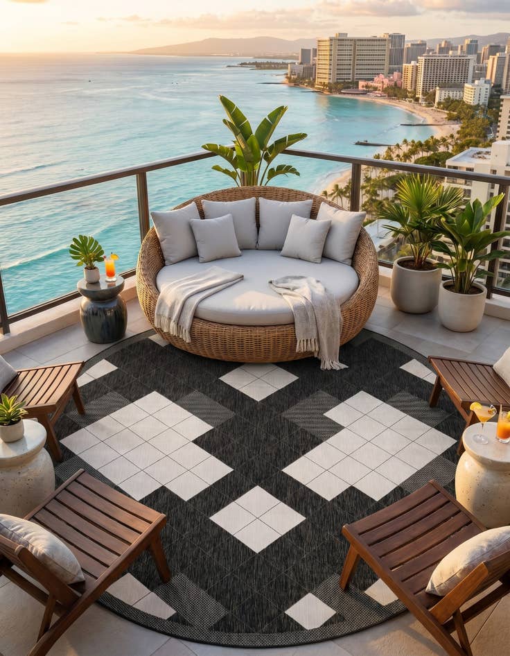 Detail image of 13' x 13' Easy-Clean Modern Indoor / Outdoor Round Rug