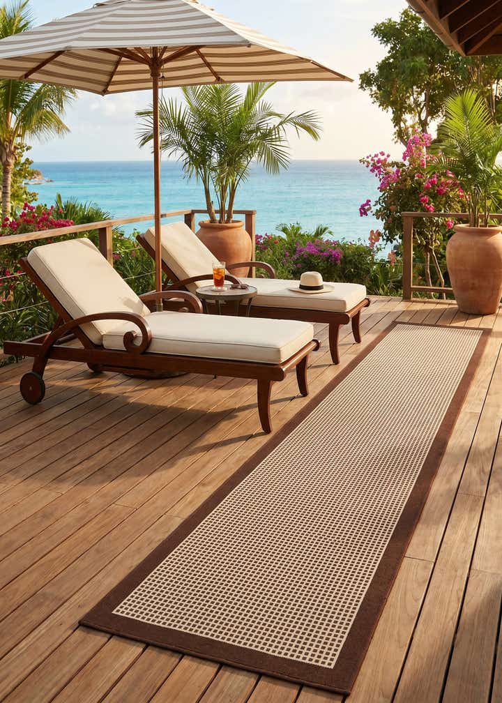 2' 7 x 12' Easy-Clean Border Indoor / Outdoor Runner Rug