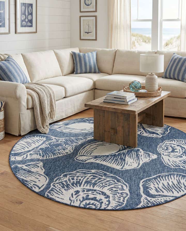 6' x 6' Easy-Clean Coastal Indoor / Outdoor Round Rug