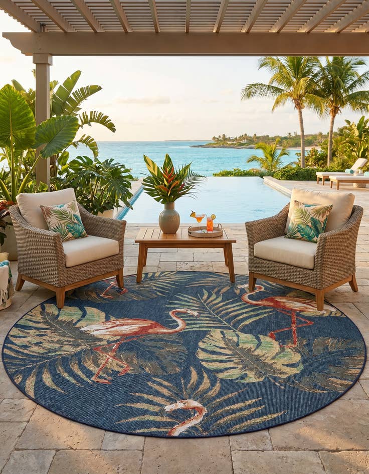 Detail image of 7' 10 x 7' 10 Easy-Clean Baja Indoor / Outdoor Round Rug