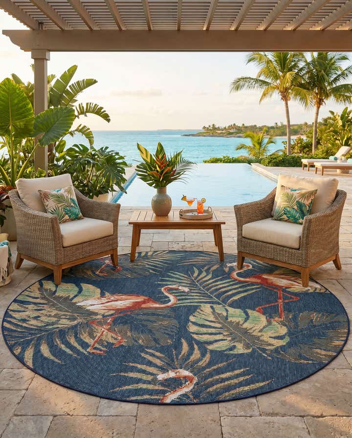 7' 10 x 7' 10 Easy-Clean Baja Indoor / Outdoor Round Rug