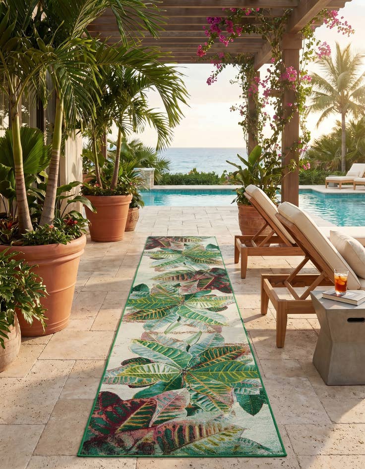 Detail image of 2' 7 x 12' Easy-Clean Botanical Indoor / Outdoor Runner Rug