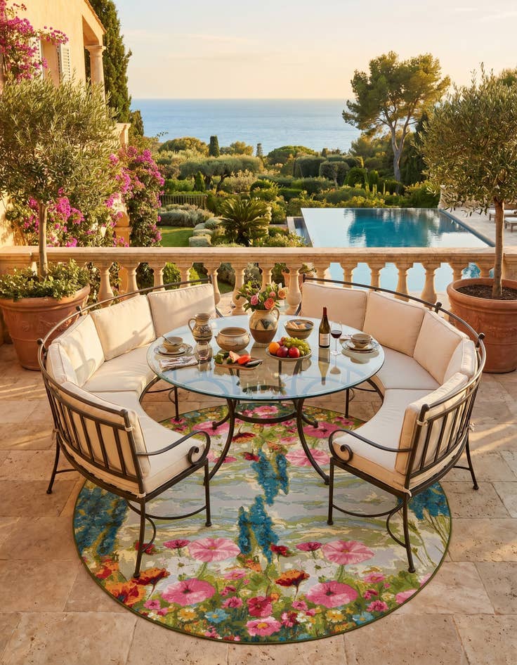 Detail image of 8' x 8' Easy-Clean Botanical Indoor / Outdoor Round Rug