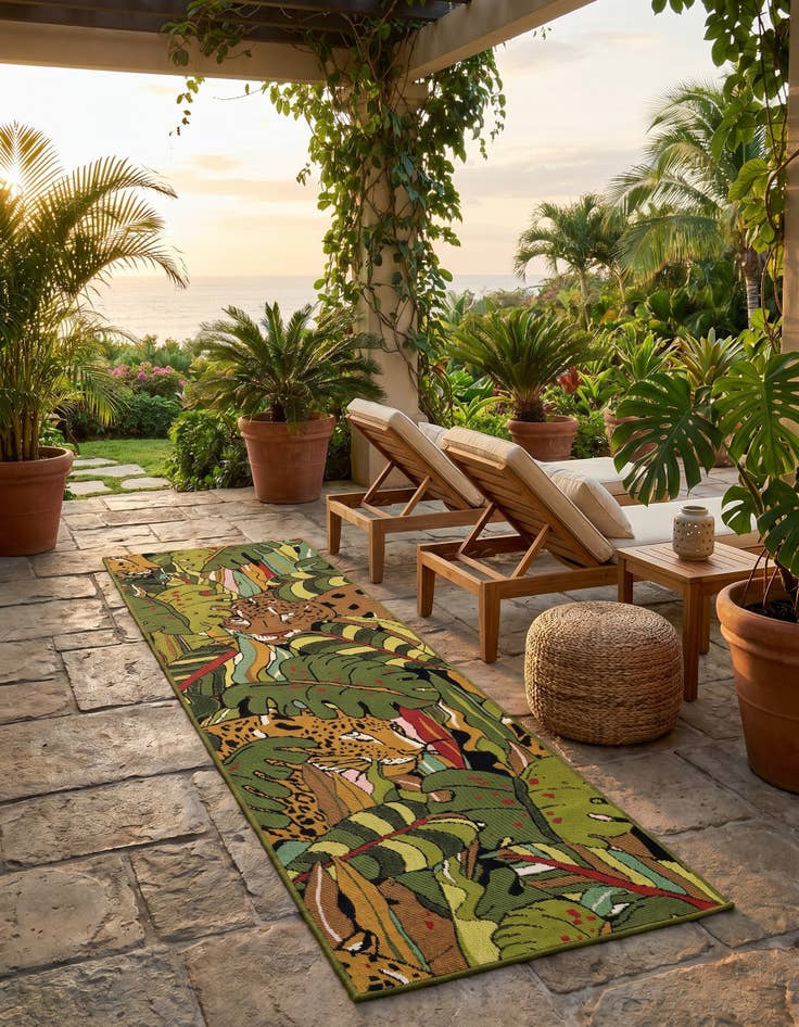 Detail image of 2' x 6' Easy-Clean Botanical Indoor / Outdoor Runner Rug