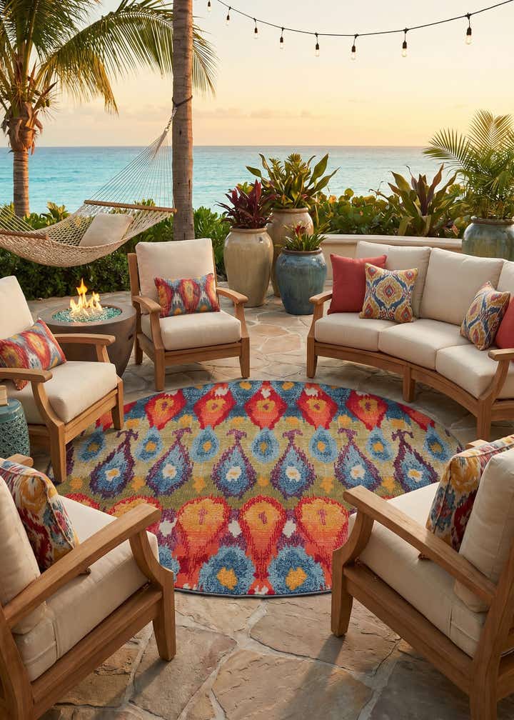 6' x 6' Easy-Clean Modern Indoor / Outdoor Round Rug