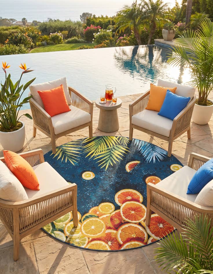 Detail image of 6' x 6' Easy-Clean Coastal Indoor / Outdoor Round Rug