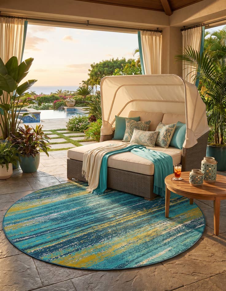 Detail image of 7' x 7' Easy-Clean Coastal Indoor / Outdoor Round Rug