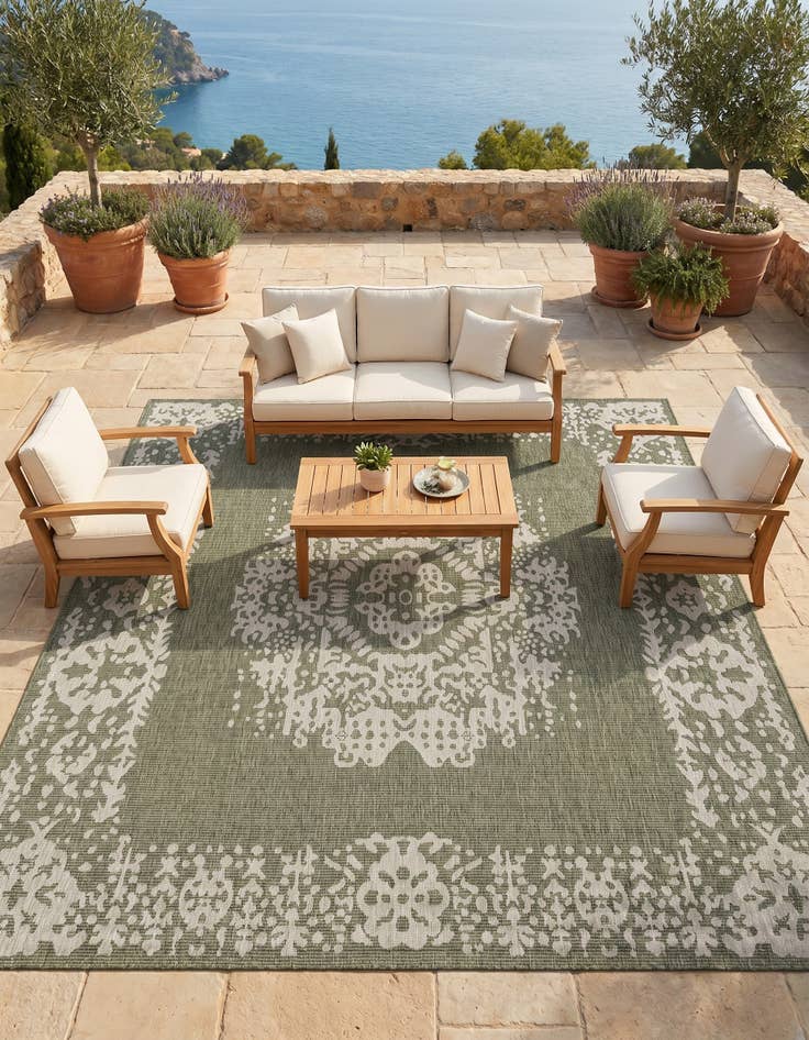 Detail image of 10' x 10' Easy-Clean Traditional Indoor / Outdoor Square Rug