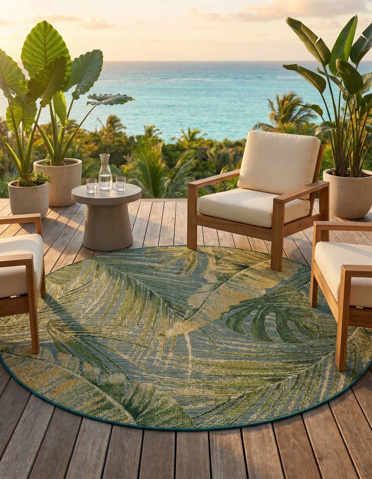 Detail image of 6' x 6' Easy-Clean Botanical Indoor / Outdoor Round Rug