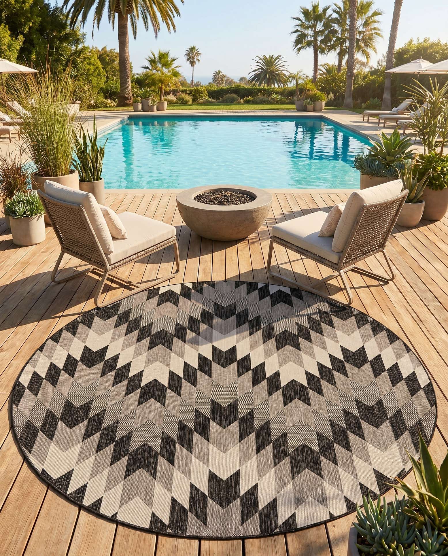 10' x 10' Easy-Clean Modern Indoor / Outdoor Round Rug