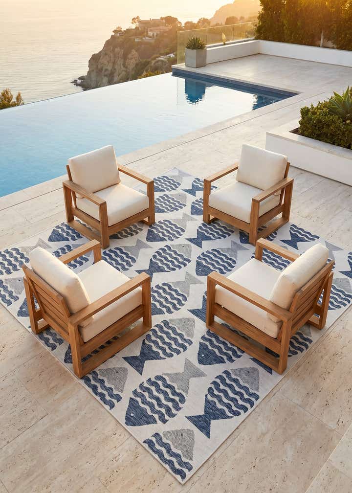 10' x 10' Easy-Clean Coastal Indoor / Outdoor Square Rug