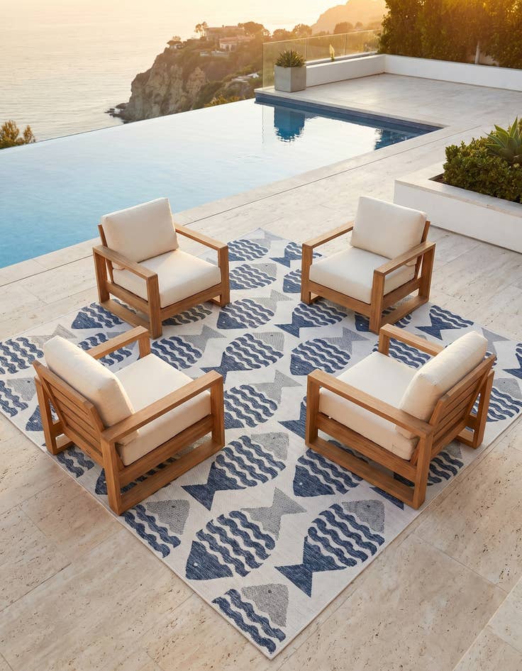 Detail image of 10' x 10' Easy-Clean Coastal Indoor / Outdoor Square Rug