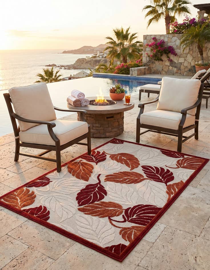 Detail image of 4' x 6' Easy-Clean Botanical Indoor / Outdoor Rug