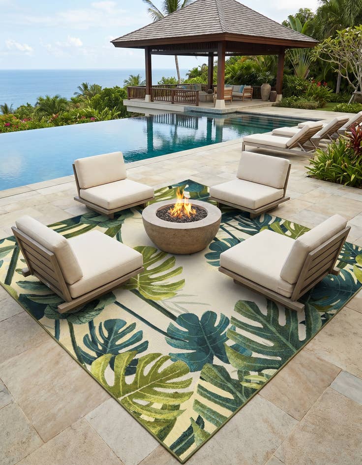Detail image of 7' 10 x 7' 10 Easy-Clean Botanical Indoor / Outdoor Square Rug