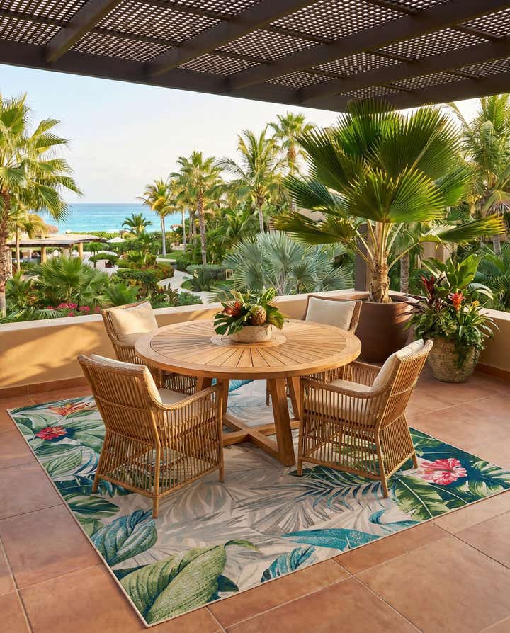 7' 10 x 10' Easy-Clean Botanical Indoor / Outdoor Rug