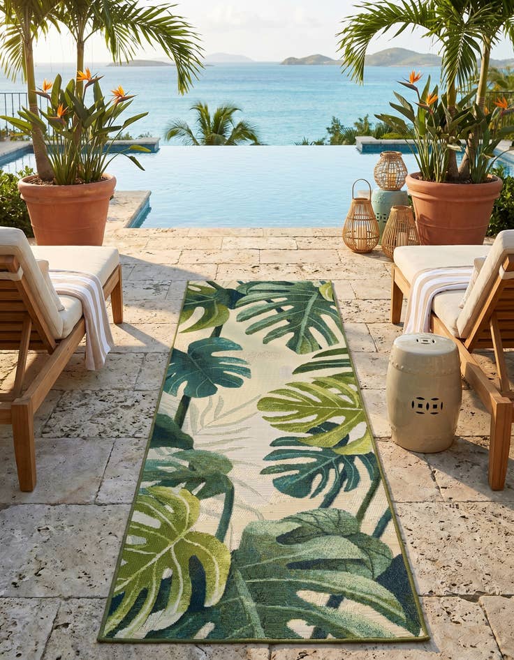 Detail image of 2' x 6' Easy-Clean Botanical Indoor / Outdoor Runner Rug