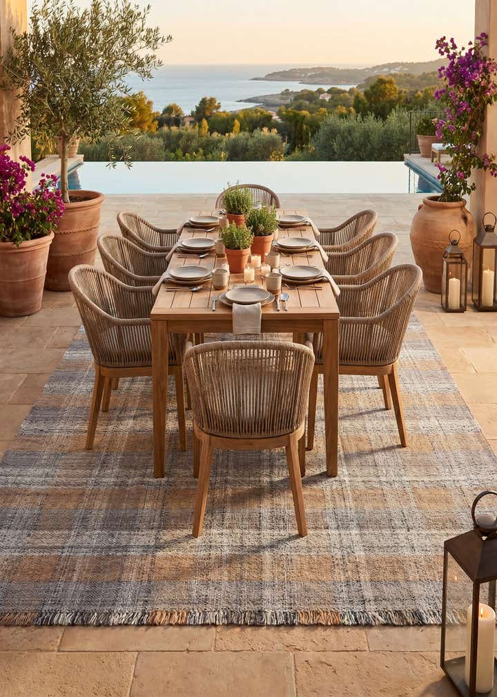 9' x 12' Easy-Clean Eco Plaid Washable Indoor / Outdoor Rug