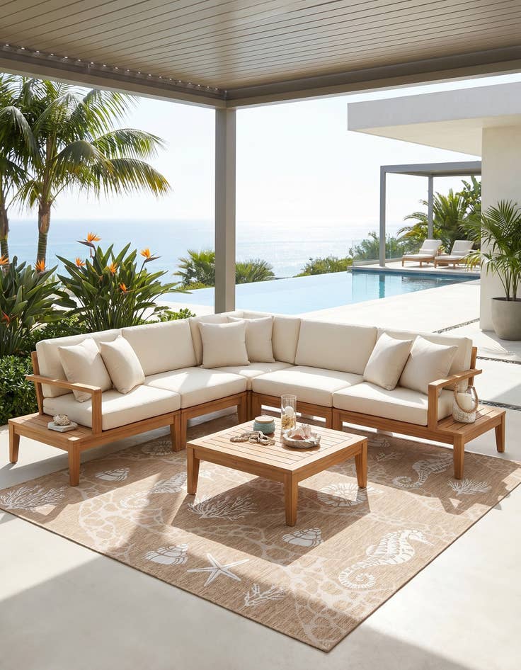 Detail image of 10' x 10' Easy-Clean Coastal Indoor / Outdoor Square Rug