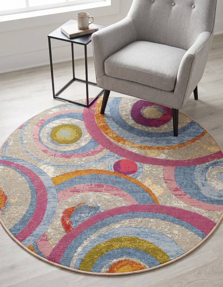 Detail image of 4' x 4' Easy-Clean Modern Indoor / Outdoor Round Rug
