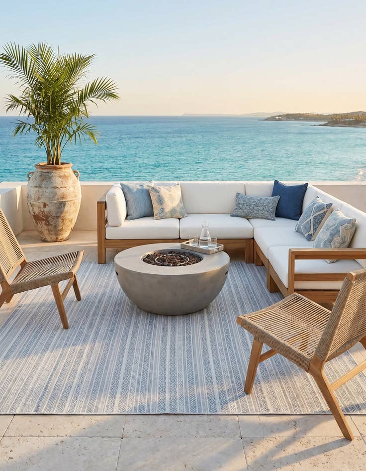 Detail image of 10' x 10' Easy-Clean Striped Indoor / Outdoor Square Rug