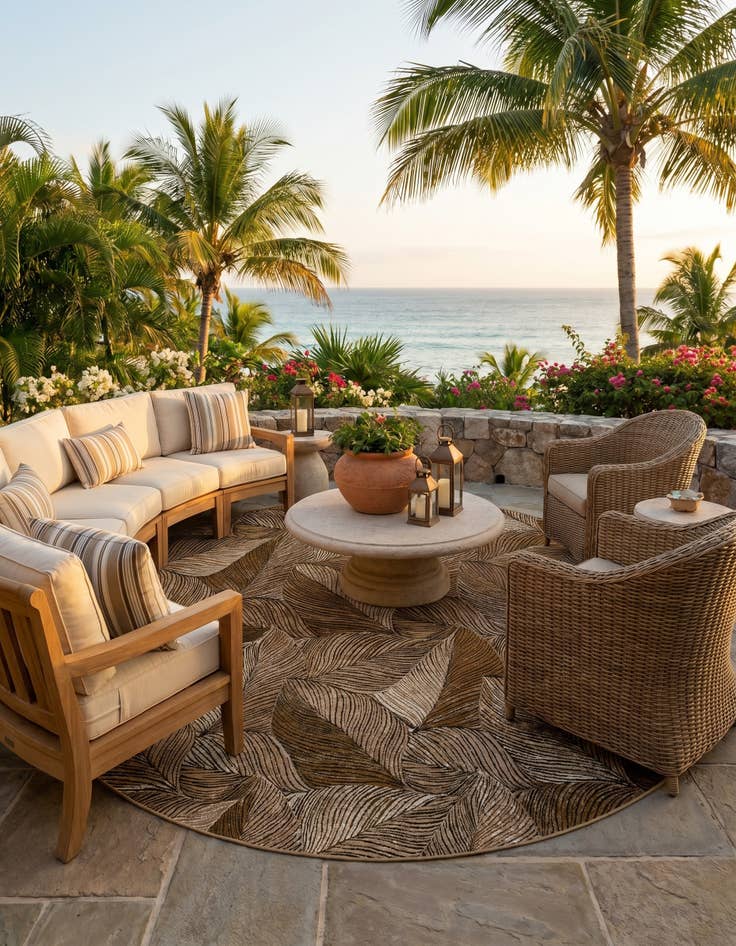 Detail image of 10' x 10' Easy-Clean Botanical Indoor / Outdoor Round Rug