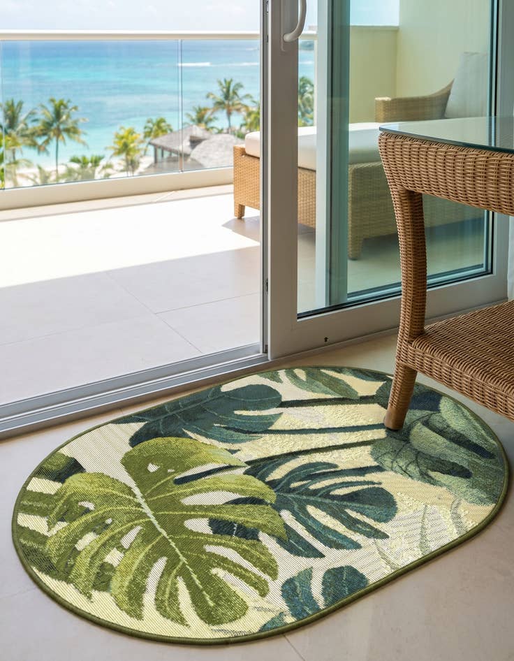 Detail image of 2' 2 x 3' Easy-Clean Botanical Indoor / Outdoor Oval Rug