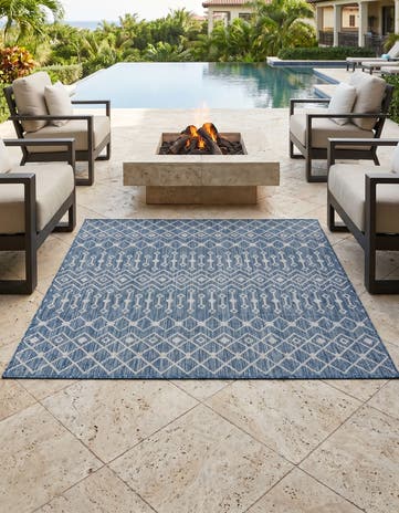 Blue Easy-Clean Lattice Indoor / Outdoor Square Rug