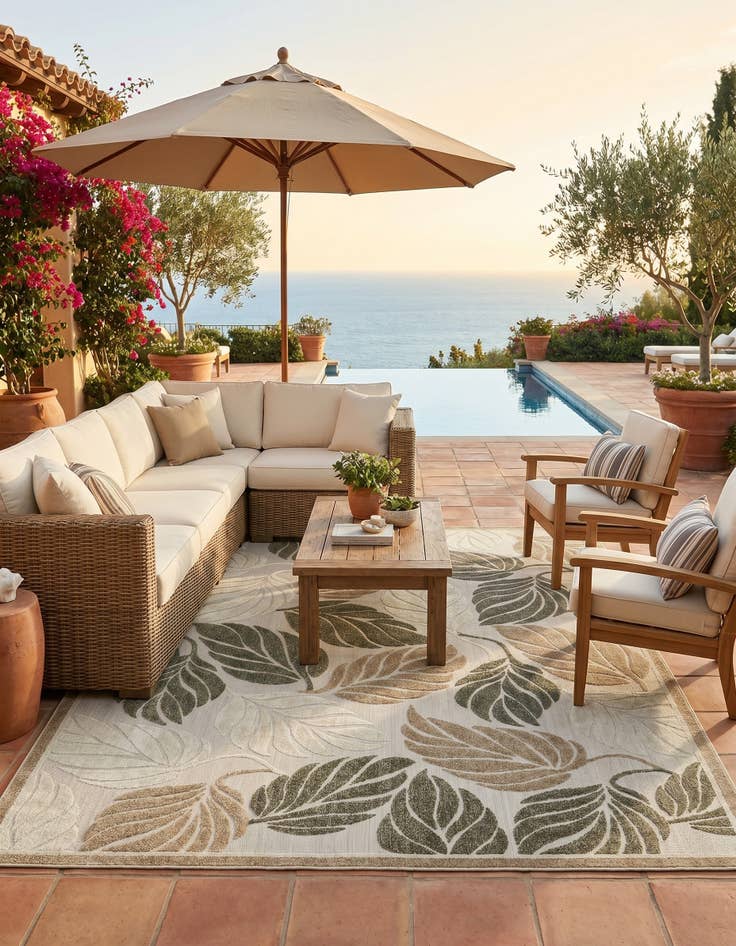 Detail image of 8' x 10' Easy-Clean Botanical Indoor / Outdoor Rug