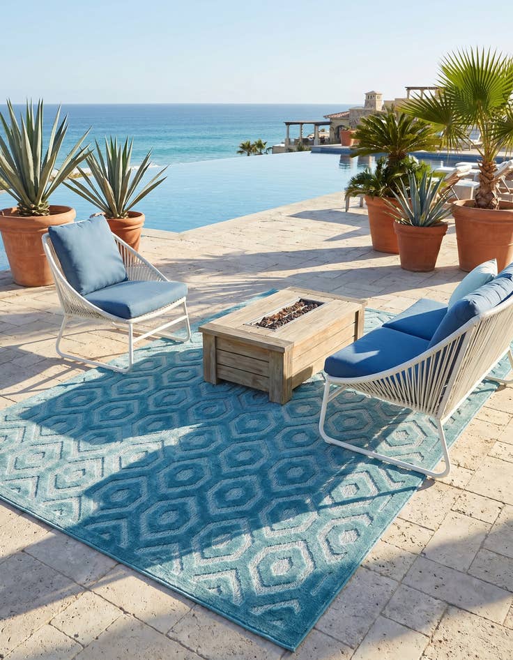 Detail image of 6' x 9' Easy-Clean Trellis Textured Indoor / Outdoor Rug