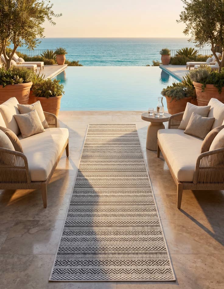 Detail image of 2' x 8' Easy-Clean Striped Indoor / Outdoor Runner Rug