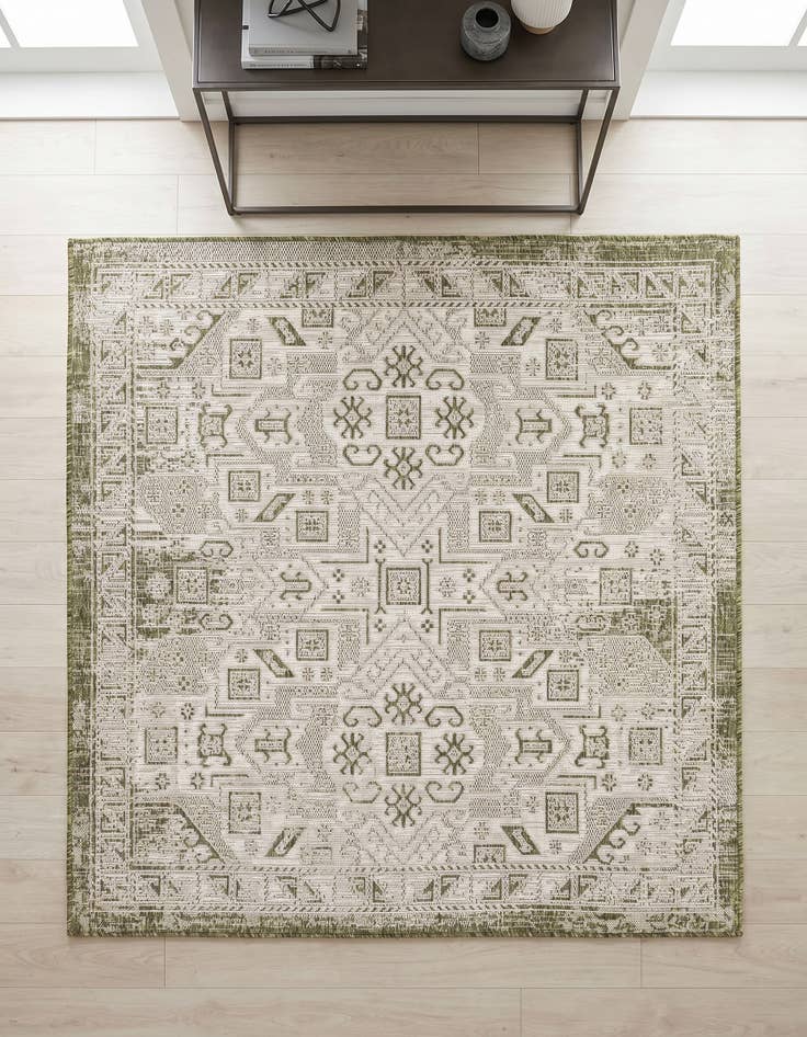 Detail image of 5' 3 x 5' 3 Easy-Clean Aztec Indoor / Outdoor Square Rug
