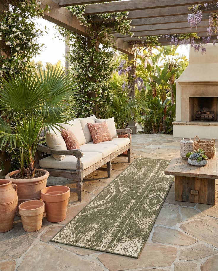 Detail image of 2' x 8' Easy-Clean Bohemian Indoor / Outdoor Runner Rug
