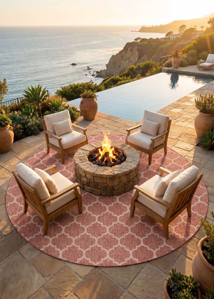 13' x 13' Easy-Clean Trellis Indoor / Outdoor Round Rug