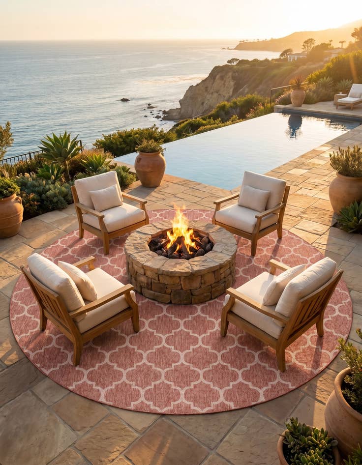 Detail image of 13' x 13' Easy-Clean Trellis Indoor / Outdoor Round Rug