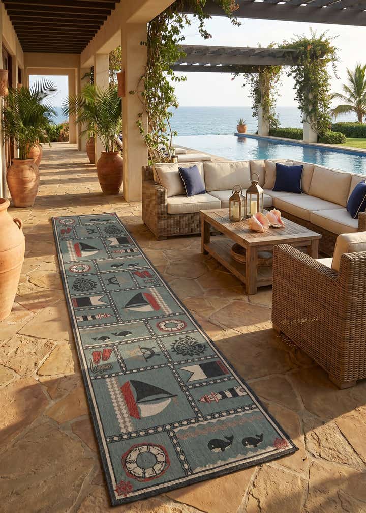 2' 7 x 12' Easy-Clean Coastal Indoor / Outdoor Runner Rug